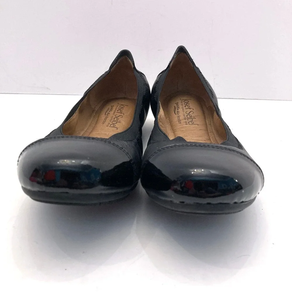 Josef Seibel Pippa Ballet Flats Womens 6-6.5 EU 37 Black Leather Patent Cap Toe